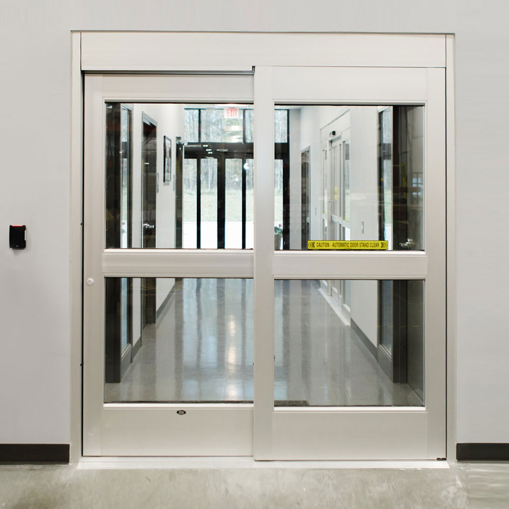 Porte Automatique Coulissante Double, Blanche, 210x190cm, Verre à Motifs, Occasion